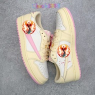 FK High-Quality TS Joint Leather Low-Top Sneakers - Beige & Pink