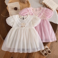 Baptism Dress for Girl Puff Sleeved White Chiffon Princess Dress Wedding Flower Girl Outfit