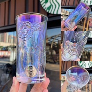Starbucks New Style Cup Symphony Little Bee 430ml Embossed Camellia Glass Desktop Coffee Water Cup