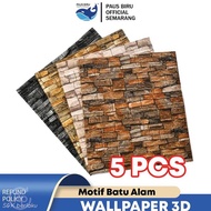 Paus Biru - Paket 5 Pcs Wallpaper Dinding Batu Alam 3D Timbul Wallpaper Foam Pola Bata Merah 70x70cm