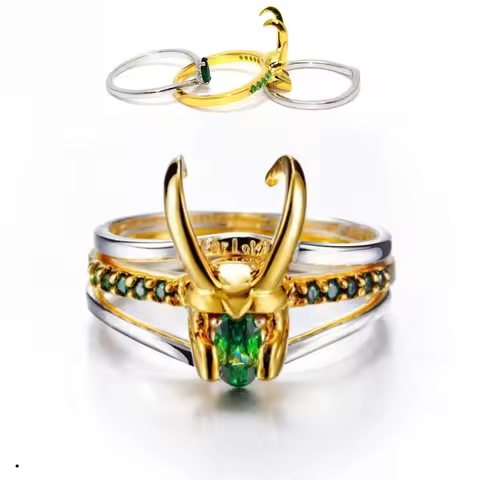 Loki Ring Superhero Thor Loki Helmet Horns Matching Rings Set For Women Men Cosplay Props Jewelry Tr