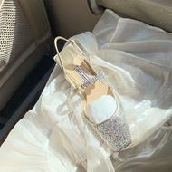 FB4 StudioLee Spring/Summer One-Word Elegant Open-Toed Mary Janes with Thick Heels - Women's Shoes