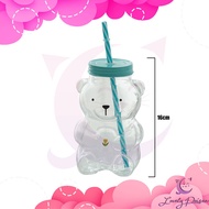 ♞,♘Lovely Poison Bear Glass with Straw and Lid Cute Gift Coffee Mug 420ml Glass Jar Mug