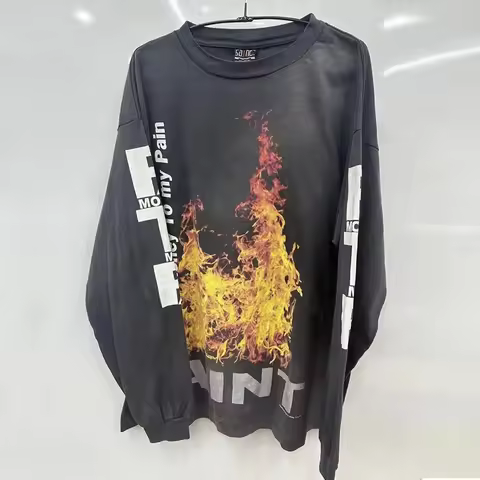 2024 Vintage Washed Black Pay money To my Pain Saint Long Sleeved T-Shirt Men Women High Quality Fla