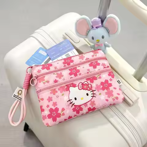 Sanrio Sakura Matcha Hello Kitty Coin Purse Handbag Multi-Layer Storage Passport Card Holder Travel 