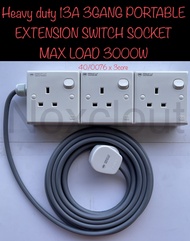 40/0076 x 3C HEAVY DUTY 13A 3GANG PORTABLE EXTENSION SWITCH SOCKET MAX LOAD 3000W SIRIM/100% FULL CO