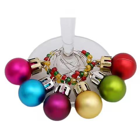 12Pcs Colorful Wine Glass Markers Ball Ring Charms for Parties Cocktail Hours Drink Identifier Glass