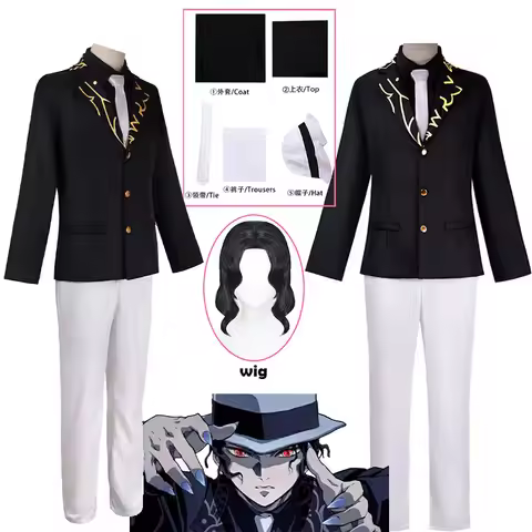 WHH Anime Kibutsuji Muzan Cosplay Demon King Black Suit Jacket Pants Uniform Hat Nice Stitching Outf