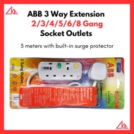 ABB 3 Way Extension Socket Outlets【2/3/4/5/6/8 way available】3 meters with Built-in Surge Protector