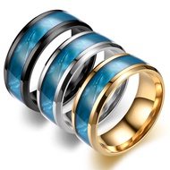 Men's Stainless Steel Ring Fashion Blue Shell Inlay Band Jewelry