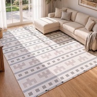 Geometric Boho Area Rug - Moroccan Washable Non Slip Rug, Modern Minimalist Low Pile Rug for Living 