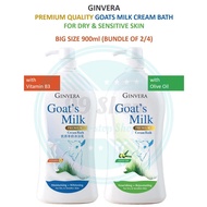 GINVERA Goat's Milk PREMIUM Cream Bath 900ml with Vitamin B3/Olive Oil for Dry/Sensitive Skin (Bundle of 2/4)