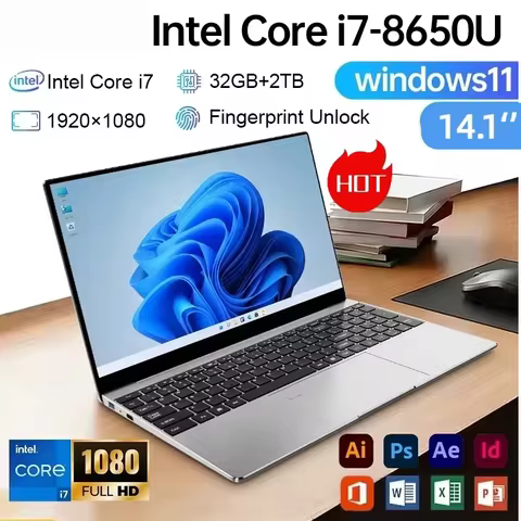 LENO 14.1" Ultra Slim Laptop Intel Core i7 8650U 32GB RAM 2TB SSD 1920*1080 HD Office Gaming Noteboo