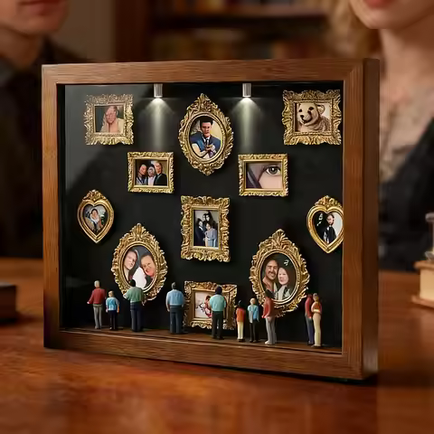 Mini Museum Photo Album Museum Silhouette Box, Creative Memory Display Kit with Miniature Statue and