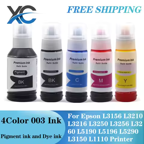 4Color 003 Ink Refill dye Ink Compatible For Epson L3156 L3210 L3216 L3250 L3256 L3260 L5190 L5196 L