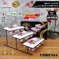 FIORENZA tiered buffet container with porcelain rose motif casserole square with ceramic rack AK-883