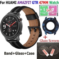 สำหรับ Huami AMAZFIT GTR 47มม. สายรัดข้อมือสายนาฬิกา + กรอบป้องกัน TPU ฝาครอบเคสสำหรับ Amazfit GTR ฟิล์มกระจกหน้าจอ twzhvj