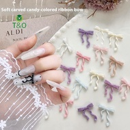 T&O 30Pcs Ribbon Bow Nail Art Charms 3D Nail Decoration Macaron Color Manicure Accessories Resin Mat
