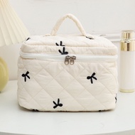 ALLENTIANY Embroidered Bow Quilted Makeup Bag Coquette Travel Handheld Cosmetic Bag Trendy Large Aes