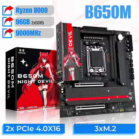 JGINYUE B650M NIGHT DEVIL Desktop Gaming Motherboard AM5 DDR5 96GB 9000MHz M-ATX USB 3.2 M.2x2 for A
