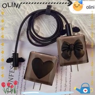 OLINI USB Charger Protective  Sets, Black TPU Charging Cable Protector, Cute Silicone Bowknot Angel 