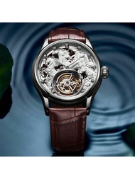 男士飛行雲霄鐘機械錶，八匹馬款式防水腕錶，骨骼錶盤豪華手錶，適用於假日