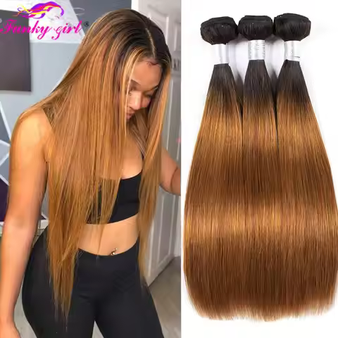 10A Hair Brazilian Bone Straight Hair 1B/30 Human Hair Weave Bundles Two Toned Hair Bundles Ombre St