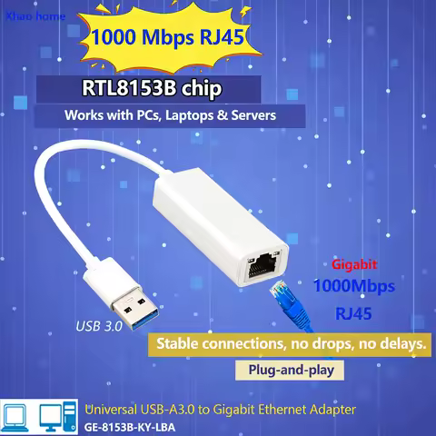 1000Mbps USB 3.0 To RJ45 Network Card 1G Adapter Gigabit Ethernet Converter Lan PC Laptop RTL8153B F