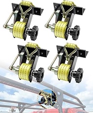 Lumber Rack Ratchet Straps, W/J-Hook (4PCS), 1.4" Black Square Tube Mount, 1.5" Wide x 7.5' Long, Ye
