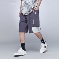 機能風短褲男士休閑拼接假兩件運動五分褲子
