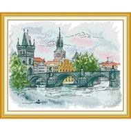 Joy Sunday Stamped Cross Stitch Ktis DMC Threads Cross Stitch Set DIY Needlework Embroidery Kit-Charles Bridge