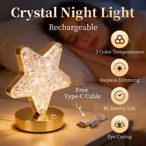 Crystal Dimming Led Night Light Touch Control 3D Rechargeable Table Lamp for Girls Study Bedroom Dec