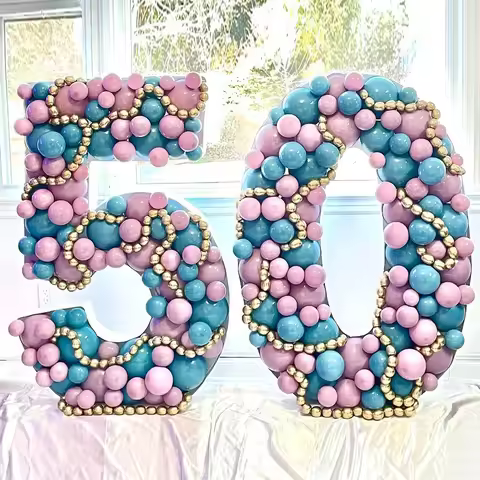 73cm Letter Number Mosaic Balloon Frame with 5 Inch Latex Balloons 0 to 9 Filling Box Number Foam Bo