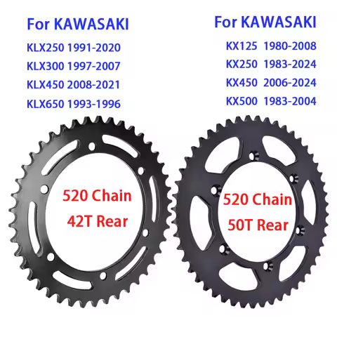 520 Chain 42T 50T Rear Sprocket For KAWASAKI KLX250 KLX300 KLX450 KLX650 KX125 KX250 KX450 KX500 KLX