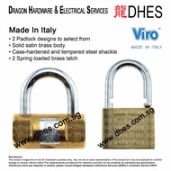 Viro Solid Satin Brass Rectangular Cylindrical Padlock Lock Non-Key Retaining Key-Retaining (Made In Italy)
