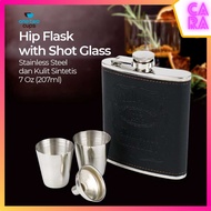 Hip Flask Stainless Leather 7Oz Bottle with Shot Glass