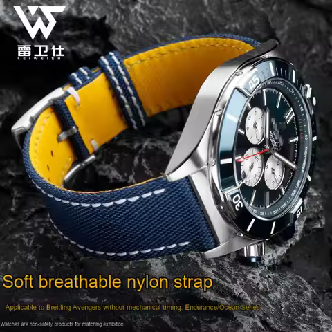 Wrist band For Breitling Avenger Deep Dive Seawolf Super Ocean Series Yellow Wolf nylon leather watc