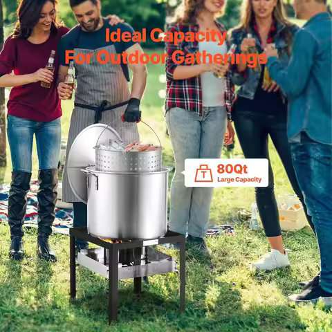 80 Qt Seafood Boiling Kit with Strainer, Outdoor Seafood Boil Pot and Basket, Cooking Set for Crab C