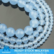 Natural Aquamarine Chalk Turquoise Gemstone Beads (Enhanced/Dyed), Round Smooth 海蓝宝 天然石 松石 Blue Semi