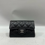 chanel Ap0214 黑荔枝皮銀釦CF 零錢包 信用卡包