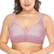 Women's Full Coverage Plus Size Comfort Minimizer Bra Wirefree Non Padded(Purple,46DD)