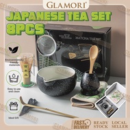 GLAMORI Japanese Matcha Whisk Set 8 pcs Ceramic Bowl Bamboo Whisk Chasen Gifts For Matcha Tea Lovers