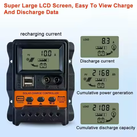 10A/20A/30A Solar Charge Controller LCD Display Solar Charge Regulator Current PWM Controller for So