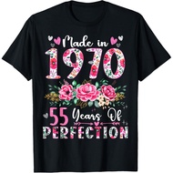 Men's cotton T-shirt 55 Year Old Made in 1970 Floral 55th Birthday Women T-Shirt Custom Printed Grap