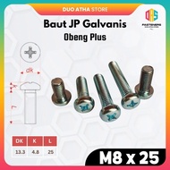 JP M8x25 Galvanized Bolt - JP 8x25 Pan Head - JP M8 x 25 Plus Screwdriver