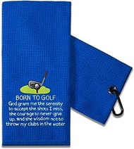 TOUNER Funny Golf Towel Gift for Dad, Retirement Gifts for Men Golfer, Funny Golf Towel for Men, Embroidered Golf Towels for Golf Bags with Clip (Born to Golf, God Grant Me The Serenity)