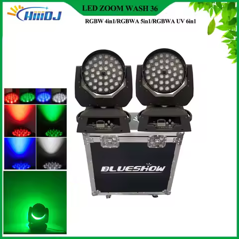 2PCS 36x18W RGBWA+UV LED Wash Zoom Moving Head Light with Flight Case for Disco Music Dance KTV Part