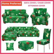 COD Christmas Tree Printed Sofa Cover Set Stretchable Christmas Home Decoration Sala Set Cover