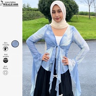 READY STOCK Women's V-neck Blouse Glamorous Contrast Muslimah Tie Dye Gradient Ribbon Long Sleeve Me