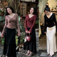 T-shirt with flared sleeves, long-sleeved bow-style shirt AT7635-A8TH - NhiNhi Shop